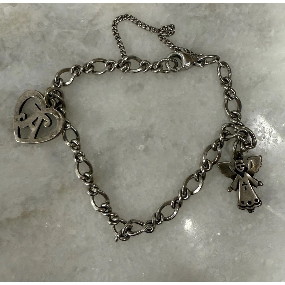 James Avery 925 Sterling Silver Charm Bracelet 2 Charms Adorned Angel And "A"